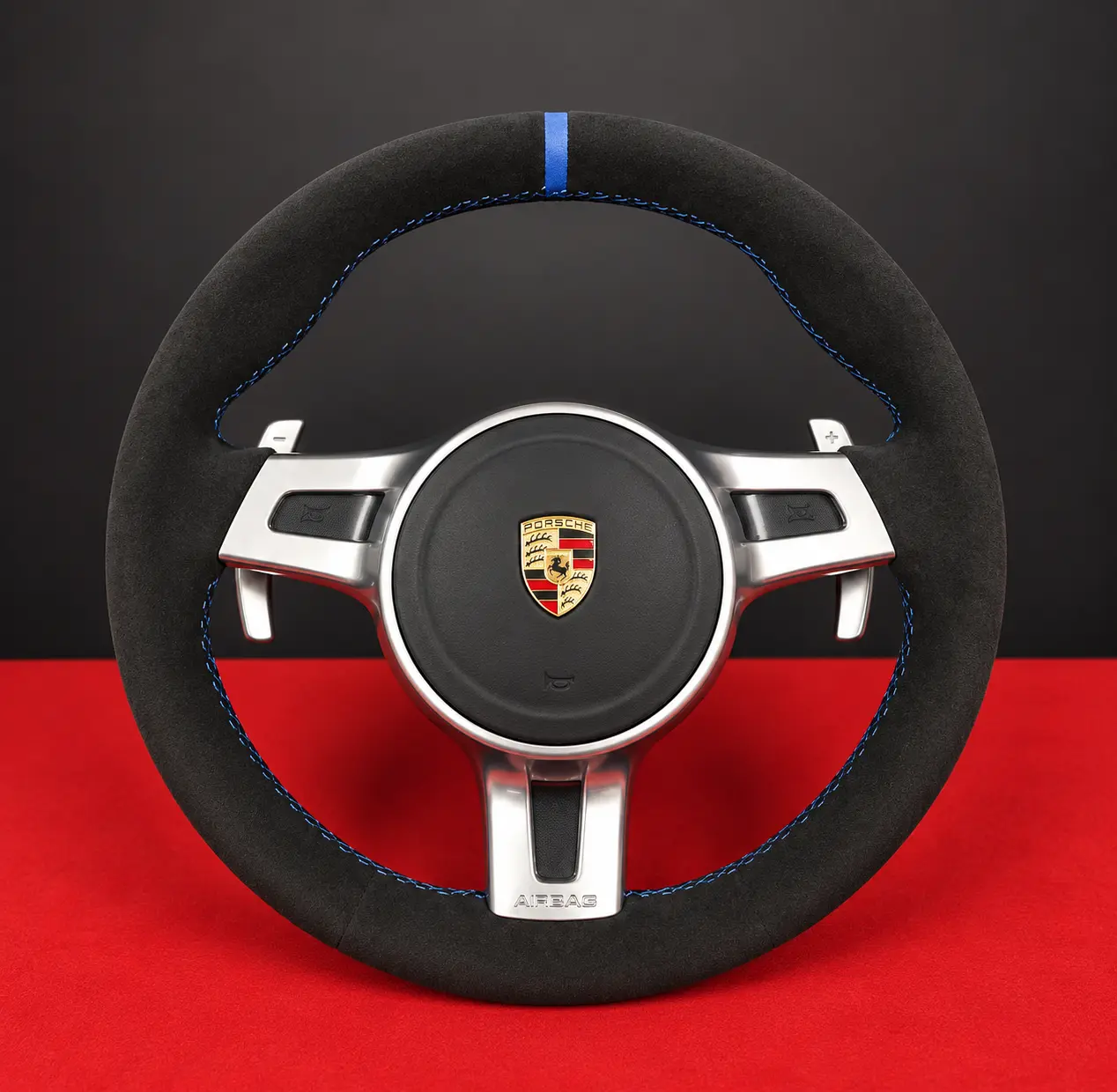 Porsche 911 mavi merkez şeritli orijinal Alcantara kaplama