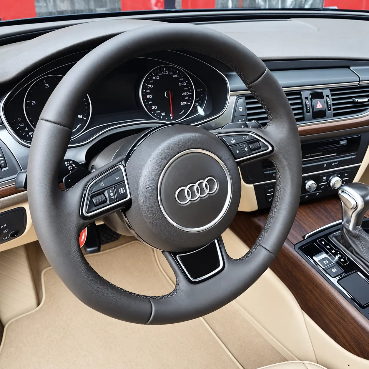 Audi A6 krem hakiki deri kabin ve ahşap trimli kokpit