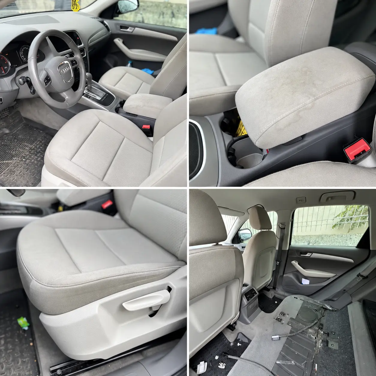 Audi Q5 yenileme öncesi yıpranmış kumaş koltuk ve kol dayama