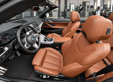 BMW 430i G23 Cabrio cognac hakiki deri koltuk ve deri direksiyon uygulaması