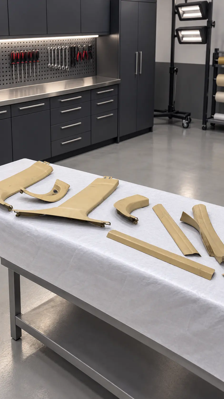 Corvette C6 bej iç plastik trim parçaları işlem öncesi