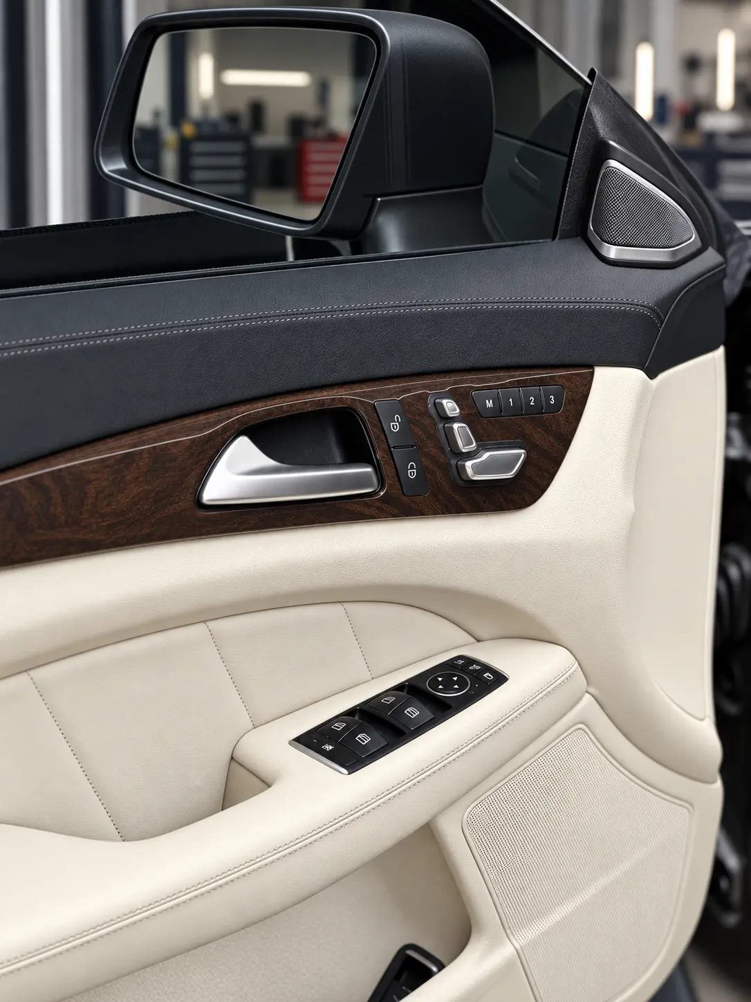 Mercedes CLS 350 krem hakiki deri kapı içi ve koyu maun trim