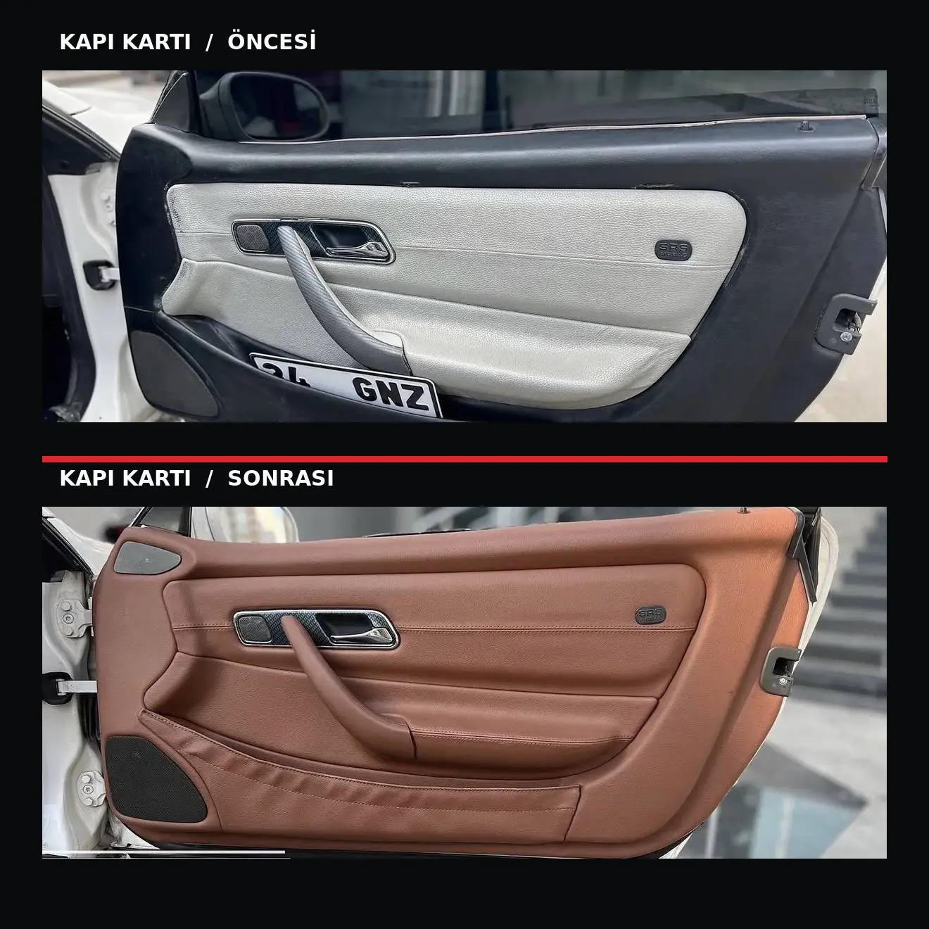 Mercedes-Benz SLK kapı kartı restorasyonu öncesi ve sonrası