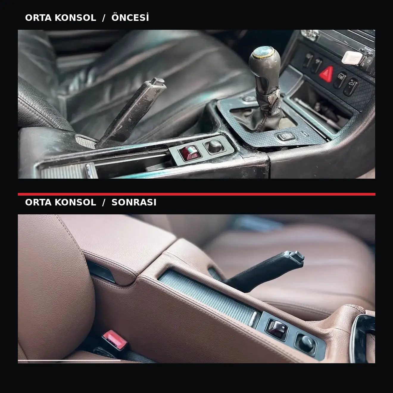 Mercedes-Benz SLK çatlak orta konsol restorasyonu öncesi ve sonrası