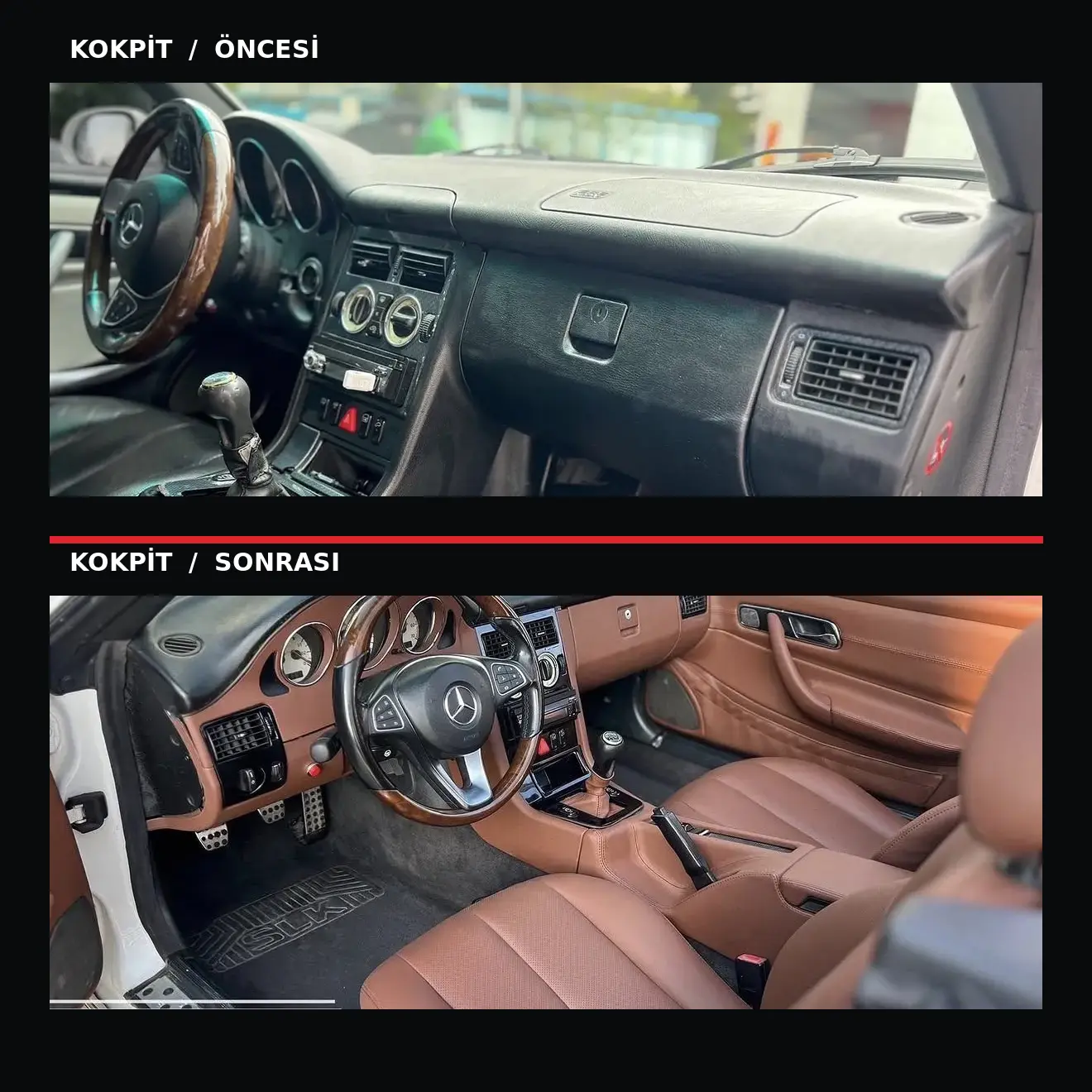 Mercedes-Benz SLK kokpit restorasyonu öncesi ve sonrası