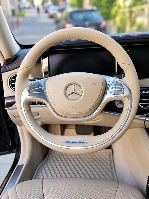 Mercedes W222 S Serisi krem deri direksiyon kaplama sonrası